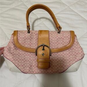 Coach Pink and Tan Signature Handbag